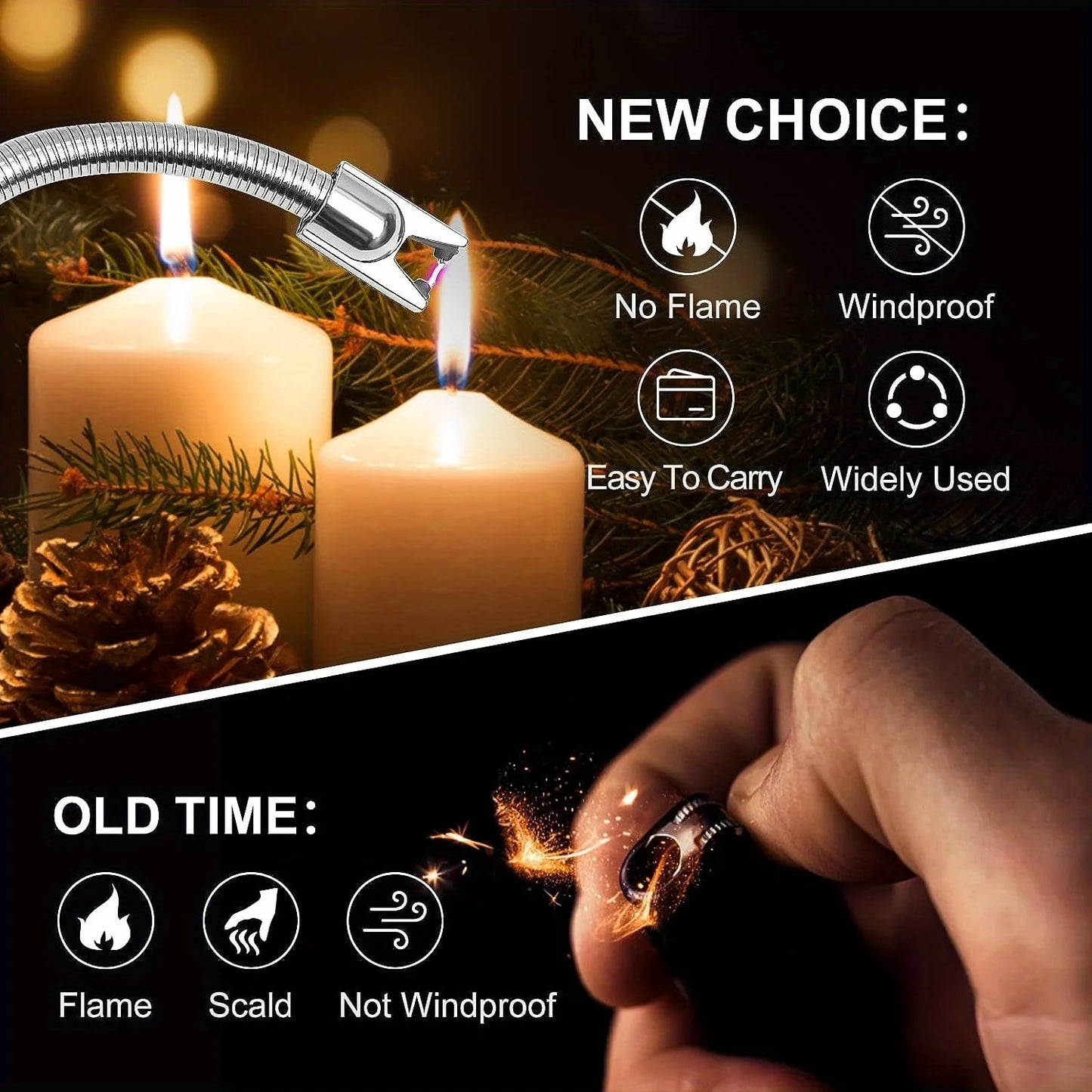 3PCS Rechargeable Plasma Arc Lighter Windproof USB Kitchen Set