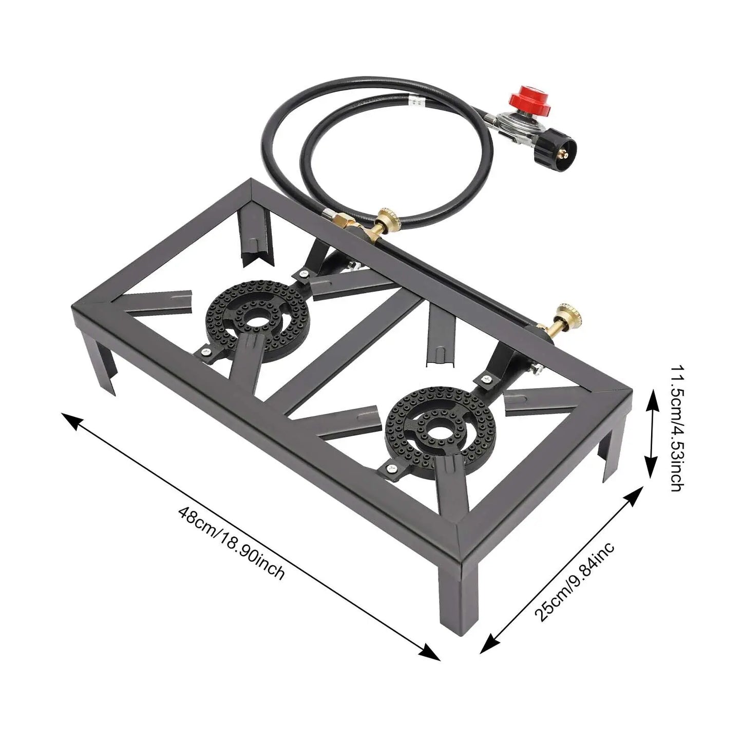 Portable Double Burner Gas Stove with Adjustable Regulator
