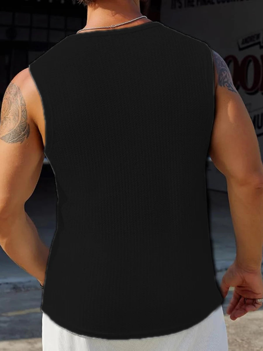 Mens Ribbed Knit Tank Top Solid Color Sleeveless Workout Shirt