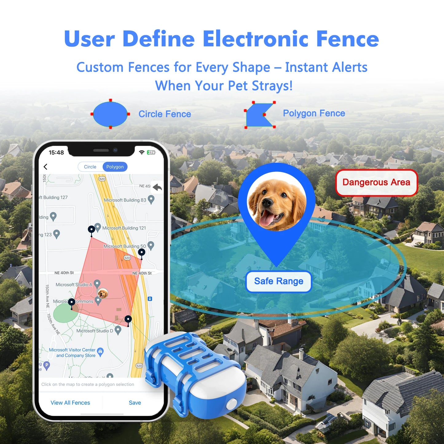 Smart GPS Pet Tracker with Light and Sound Search