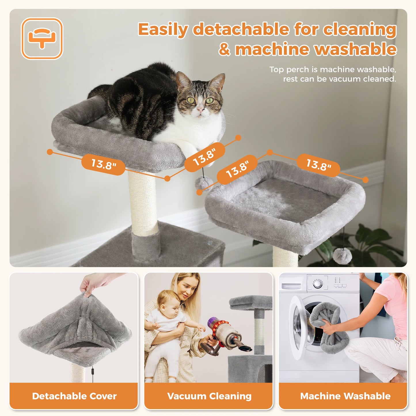 Large Multi-Level Cat Tree Tower for Indoor Cats with Plush Condo Scratching Posts and Perches