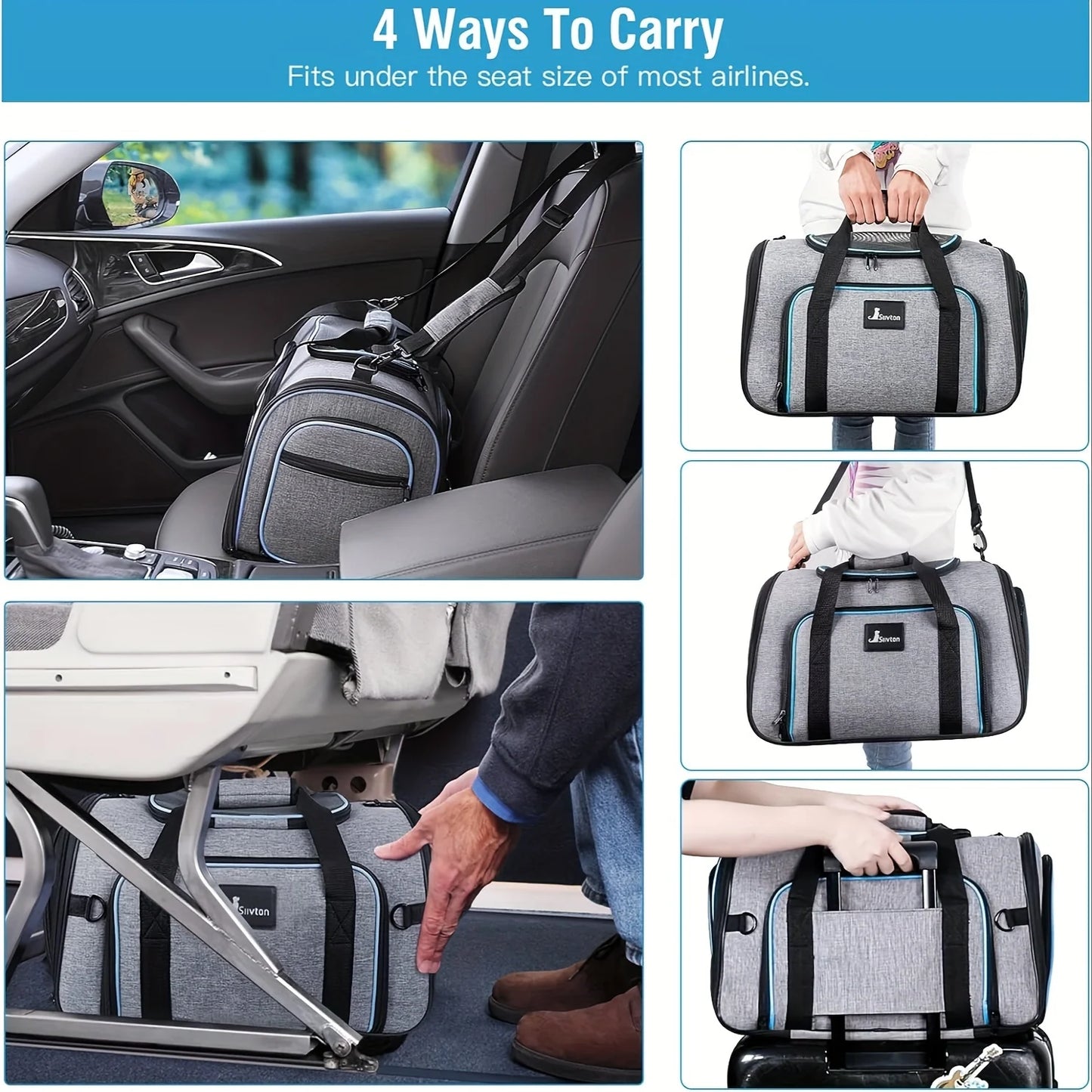 4-Way Expandable Airline-Approved Pet Carrier Foldable Soft-Sided Travel Bag for Cats and Small Pets