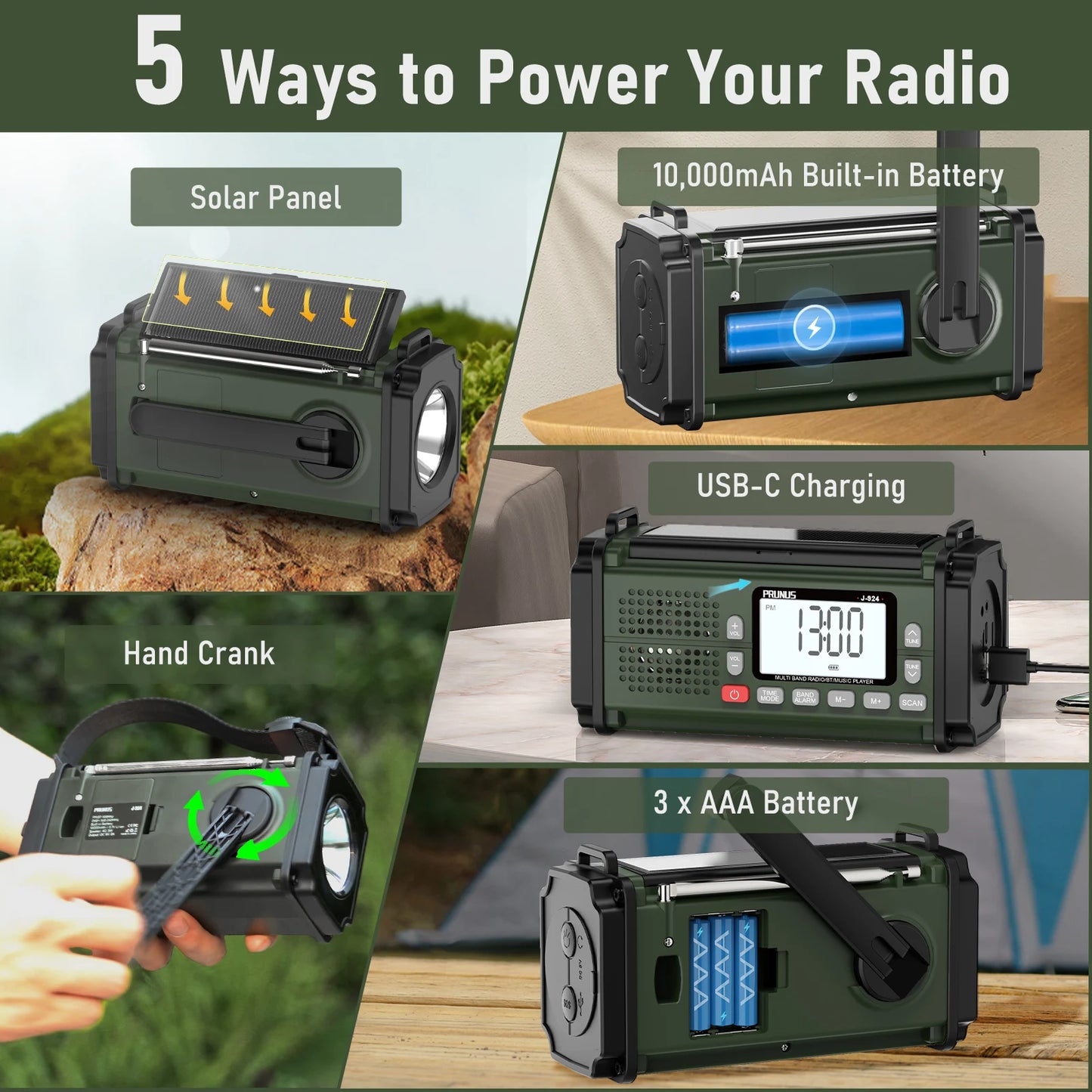 10000mAh Hand Crank Emergency Radio with NOAA & Power Bank
