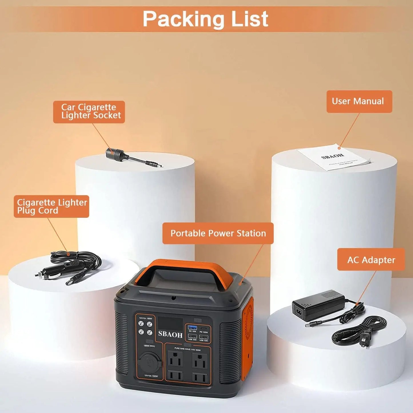 Portable Power Station 300W 296Wh Solar Generator with AC DC USB & LED Flashlight