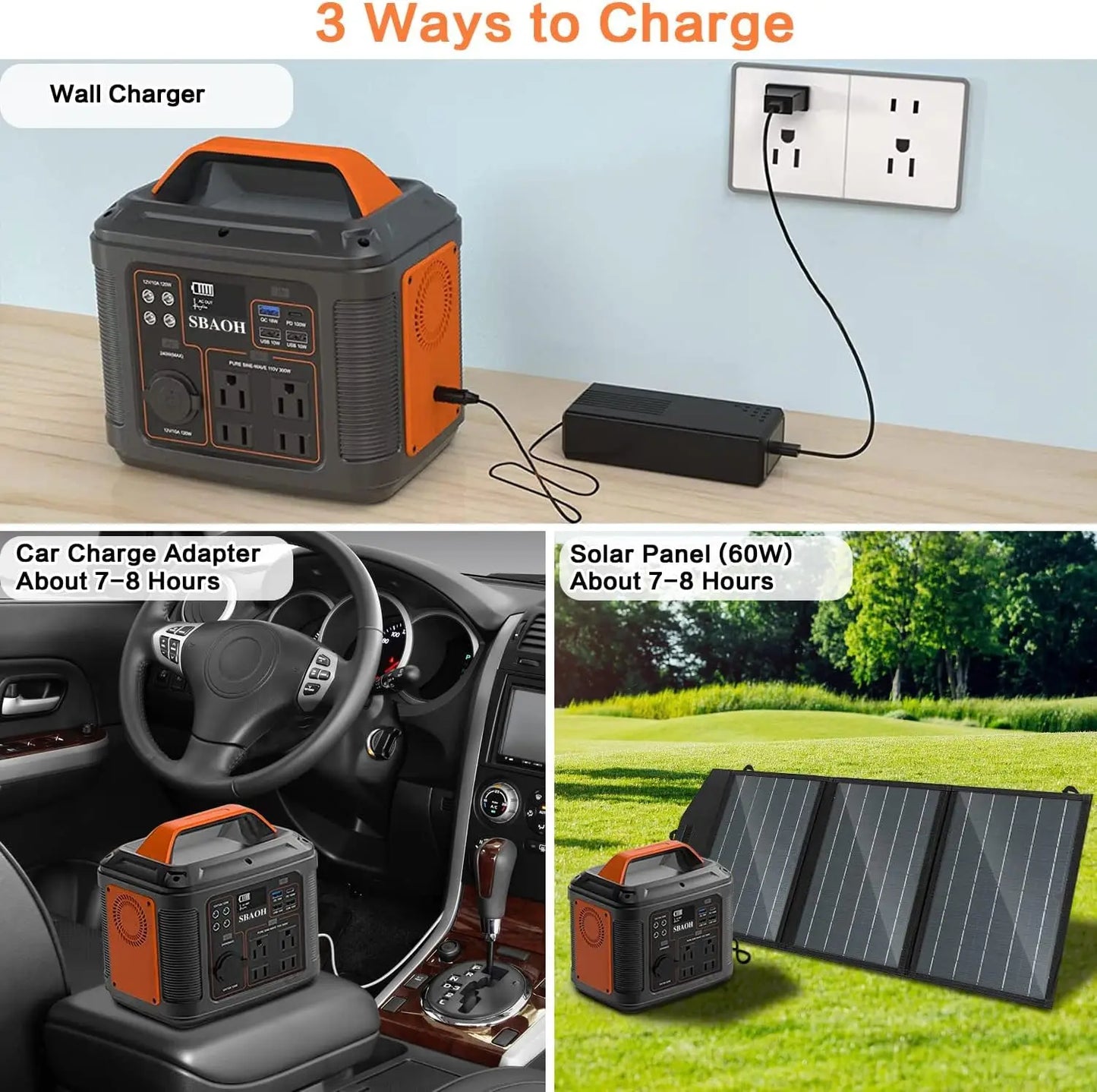 Portable Power Station 300W 296Wh Solar Generator with AC DC USB & LED Flashlight