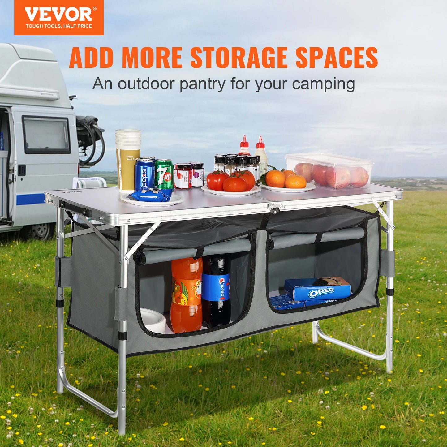 Folding Camping Kitchen Table with Storage