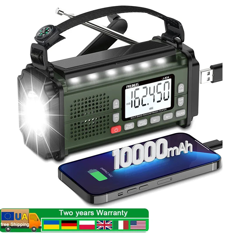 10000mAh Hand Crank Emergency Radio with NOAA & Power Bank