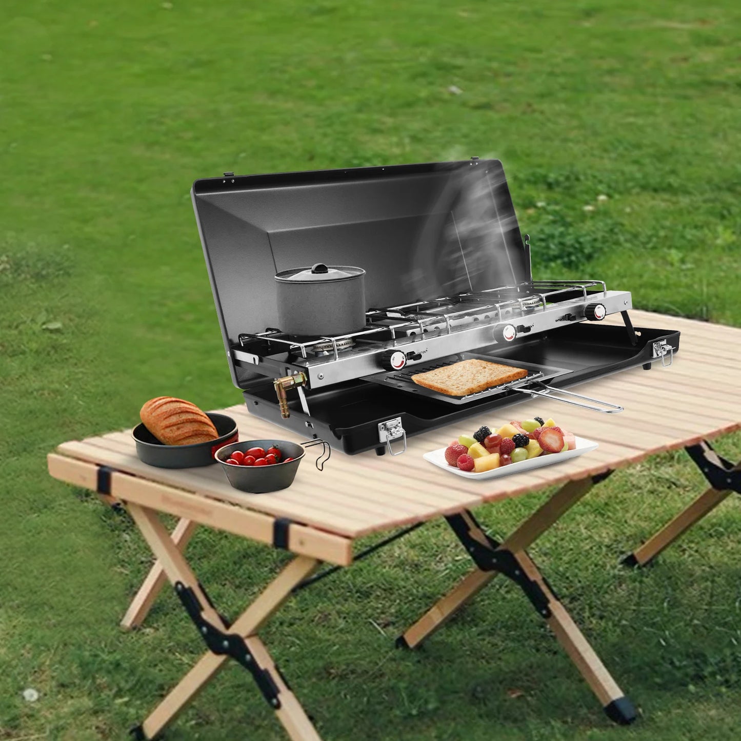 **Portable 3 Burner Folding Propane Gas Stove**