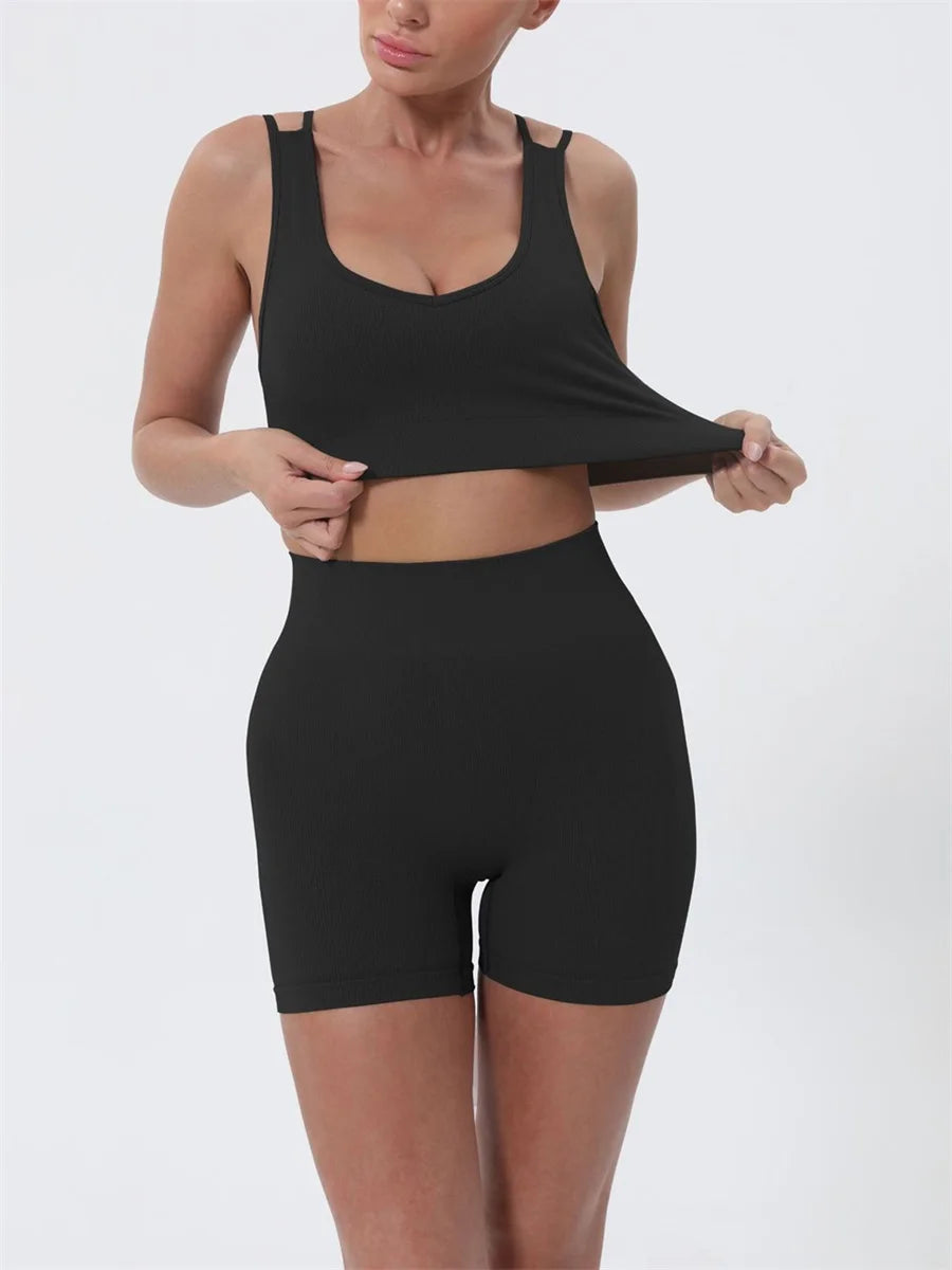 Women's Summer 2-Piece Crop Top & High-Waist Shorts Set