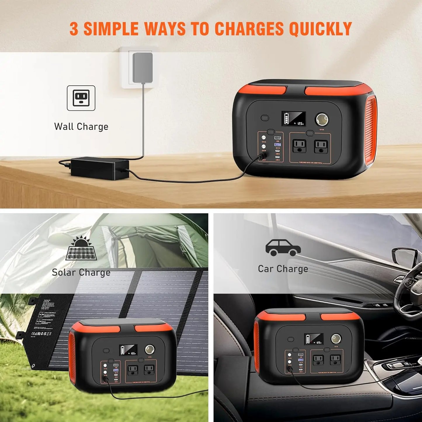 Portable Power Station with AC Outlets and Solar Charging