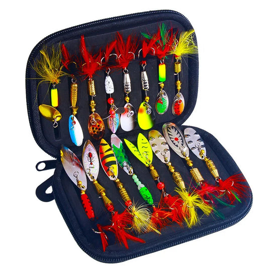 Fishing Lure Kit 16 Pieces Metal Spinner Baits