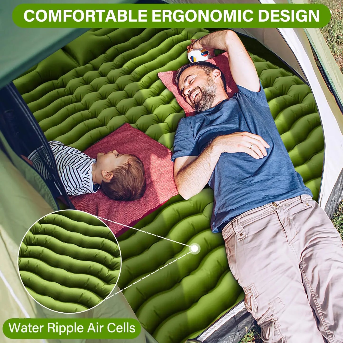 Double Sleeping Pad with Pillow and Foot Pump