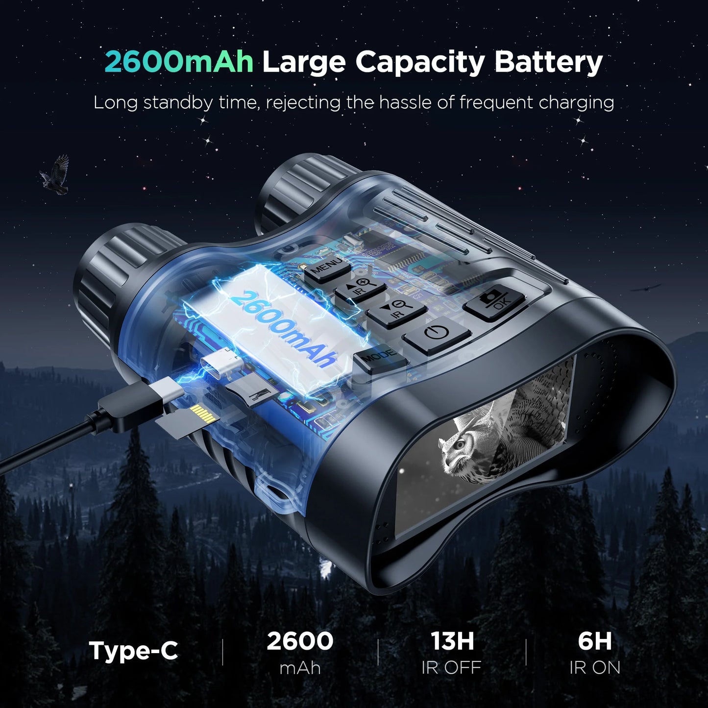 Night Vision Binoculars with 8X Zoom and 4K Recording