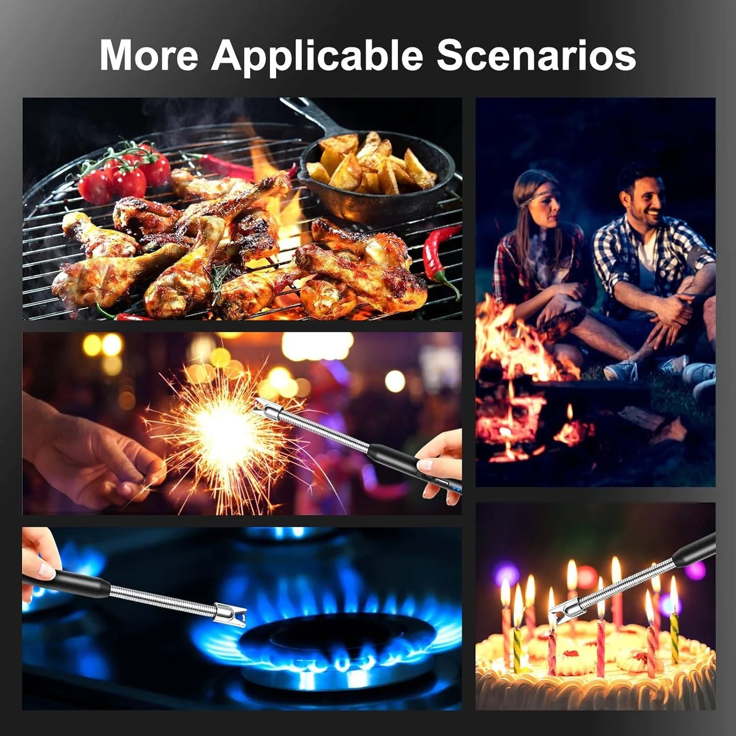 3PCS Rechargeable Plasma Arc Lighter Windproof USB Kitchen Set