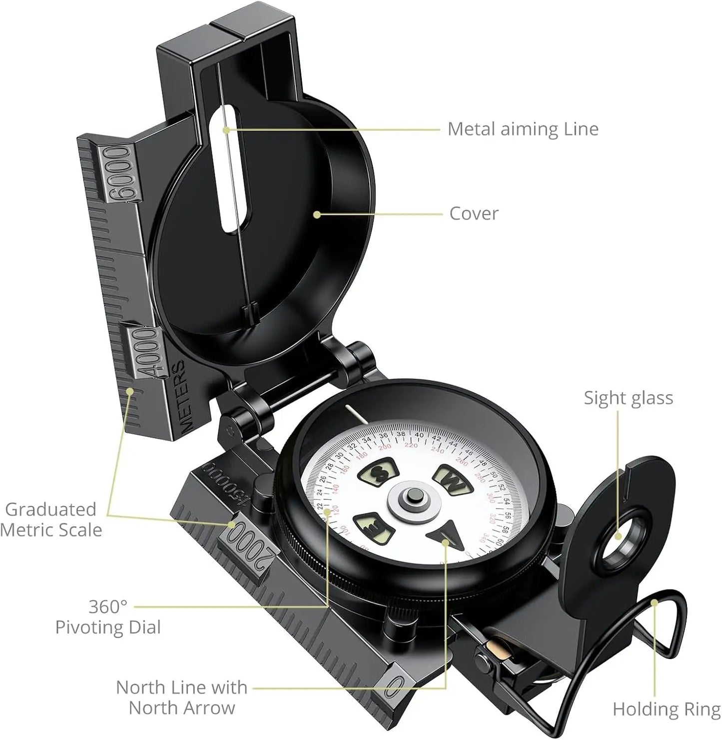 Military Handheld Compass Waterproof with 3000 Gauss for Hiking and Survival
