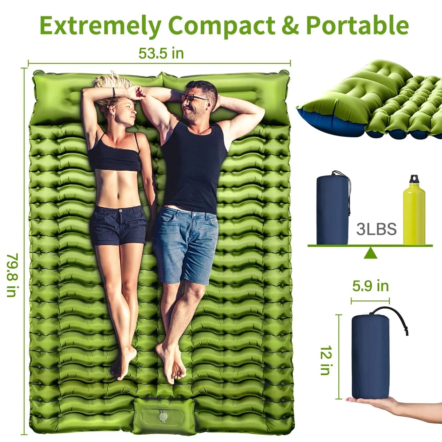 Double Sleeping Pad with Pillow and Foot Pump