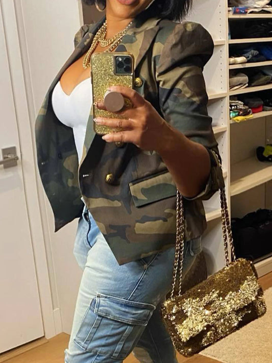 Camouflage Double Breasted Military Jacket