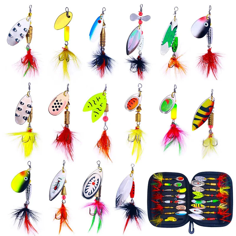 Fishing Lure Kit 16 Pieces Metal Spinner Baits