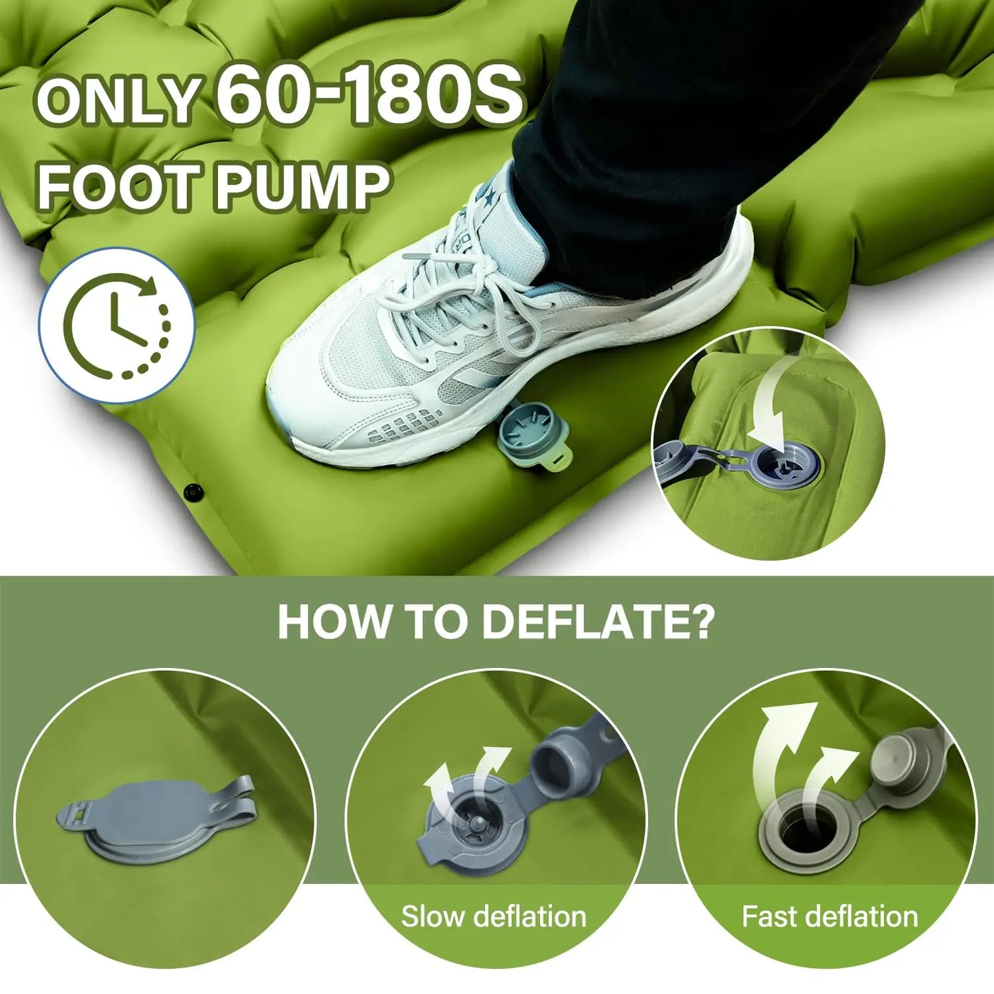 Double Sleeping Pad with Pillow and Foot Pump