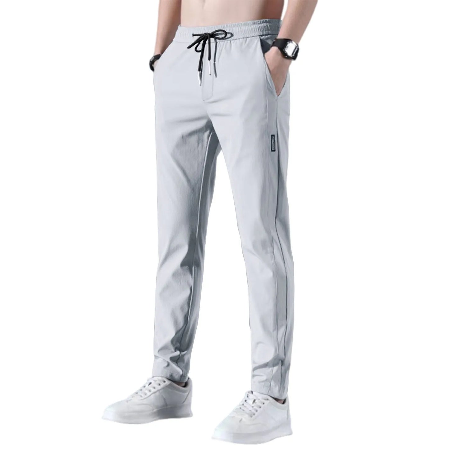 Mens Fast Dry Stretch Ice Silk Straight Leg Casual Pants