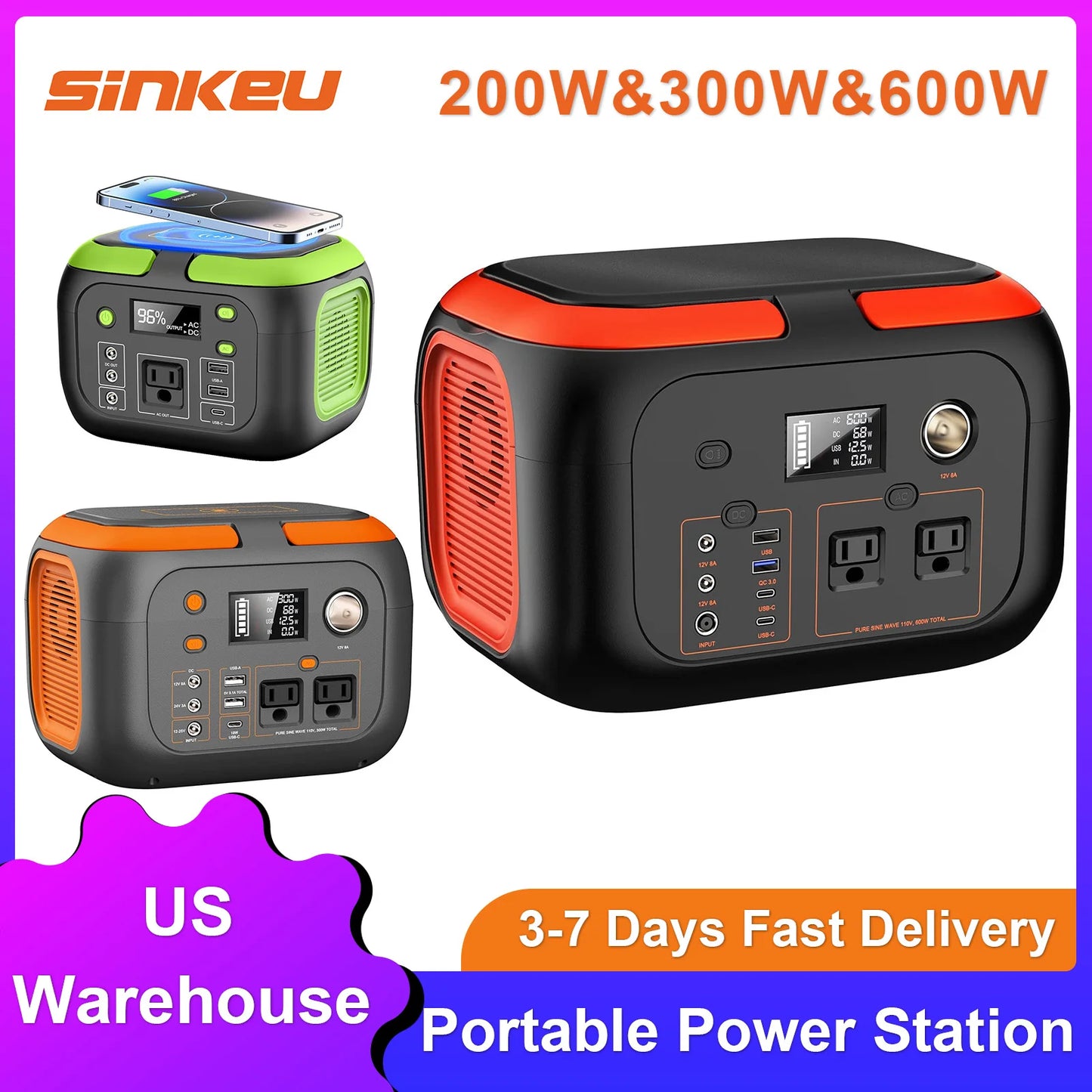 Portable Power Station with AC Outlets and Solar Charging