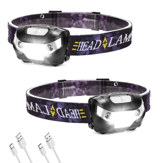 Rechargeable LED Headlamps with Motion Sensor 2 Pack