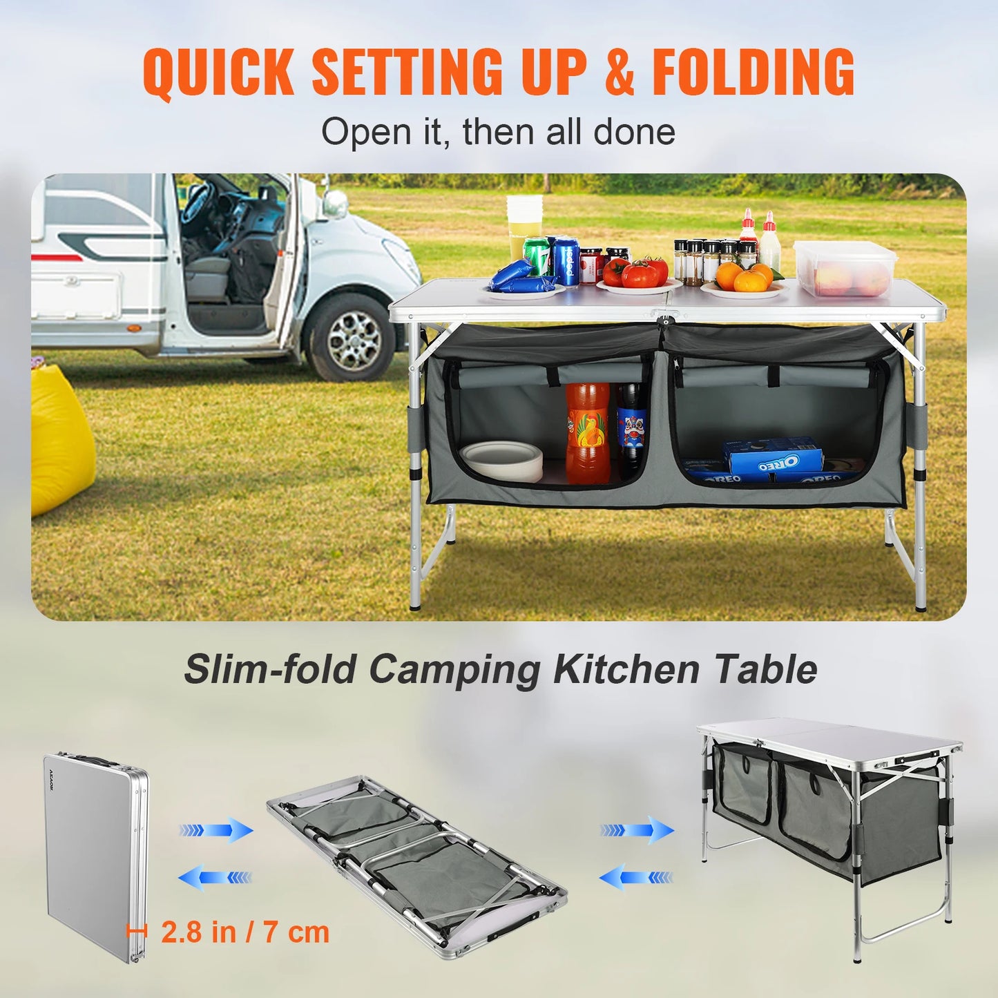 Folding Camping Kitchen Table with Storage