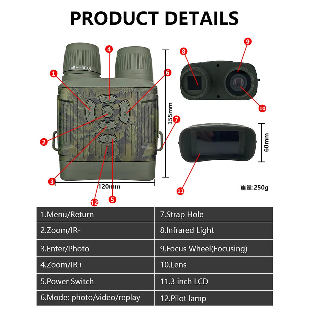Night Vision Goggles with Zoom and 2.7K Video for Hunting
