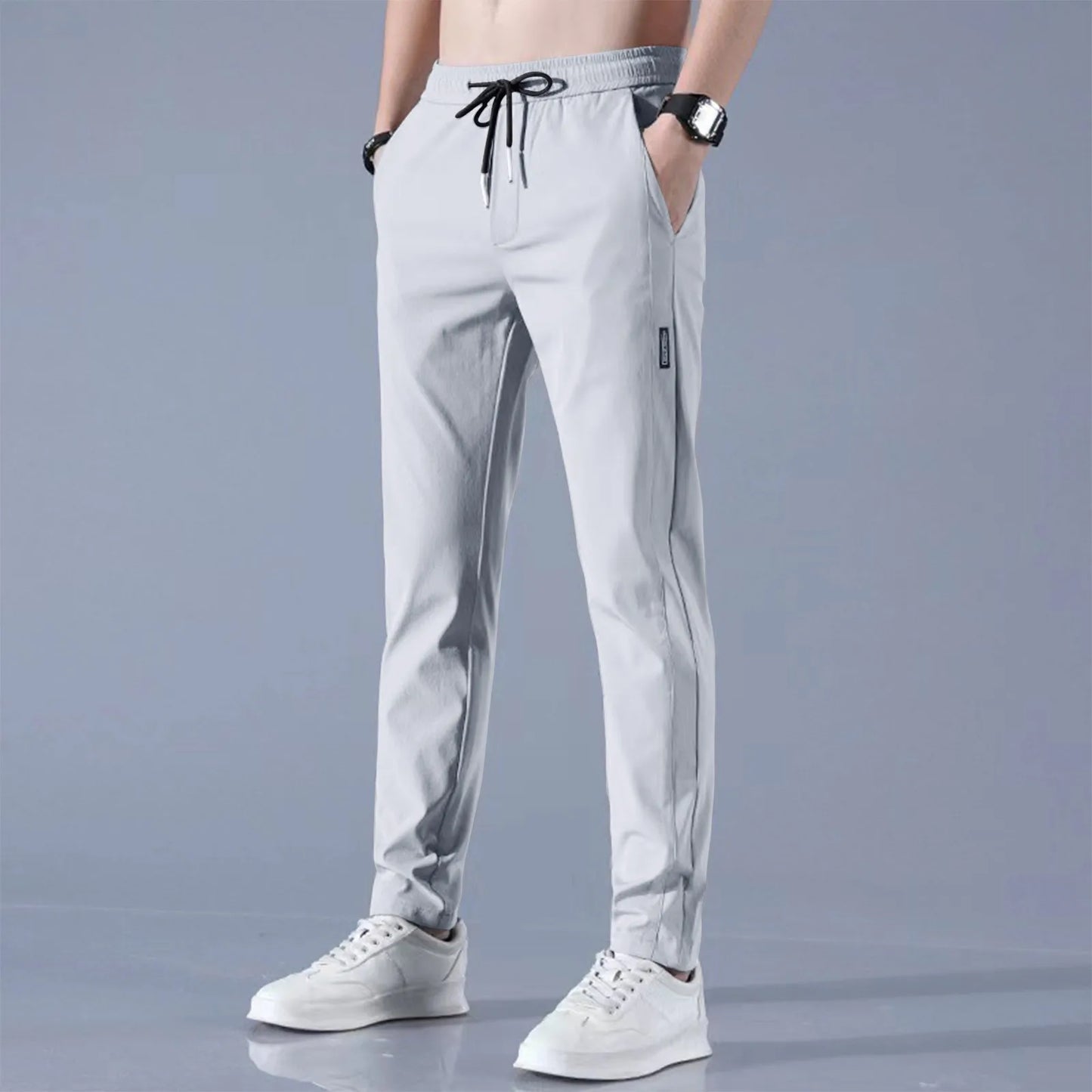 Mens Fast Dry Stretch Ice Silk Straight Leg Casual Pants