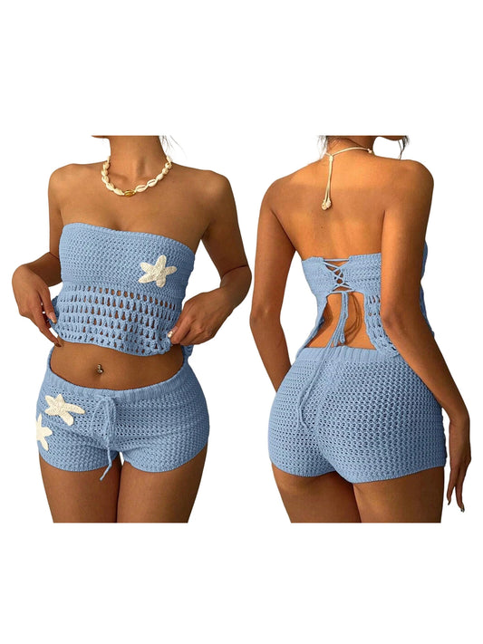 Womens 2 Piece Lace Outfit Crop Top Mini Skirt