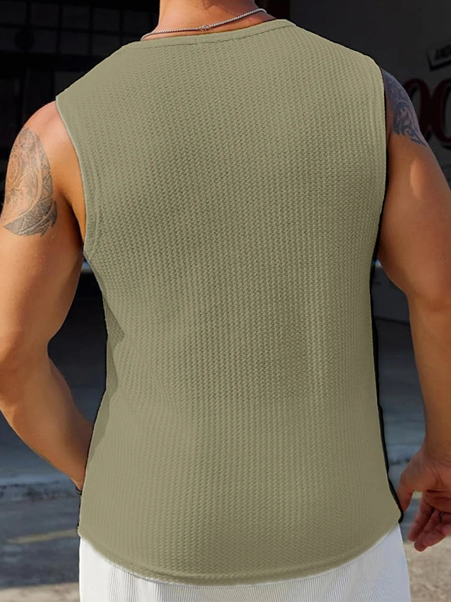 Mens Ribbed Knit Tank Top Solid Color Sleeveless Workout Shirt