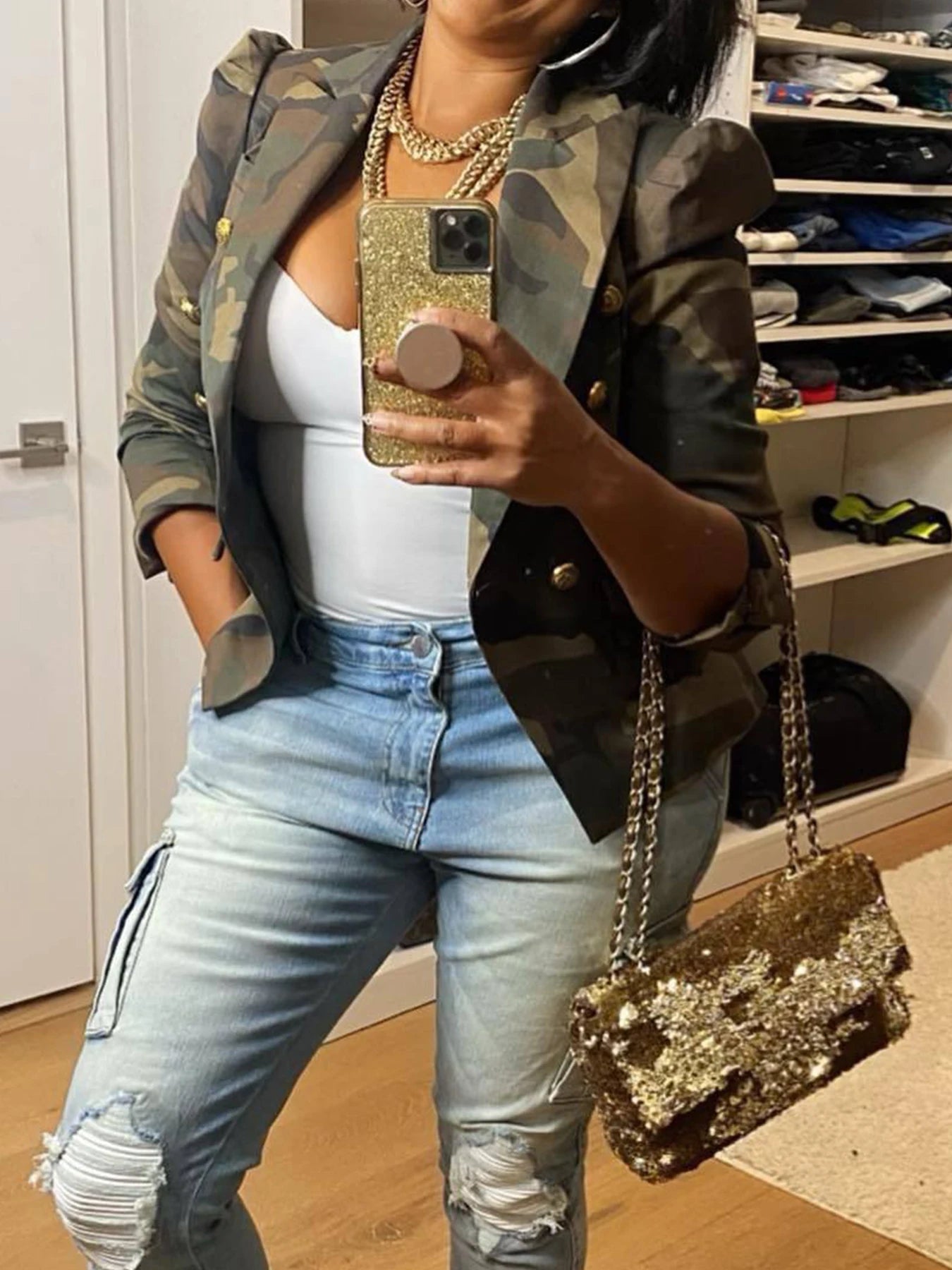 Camouflage Double Breasted Military Jacket
