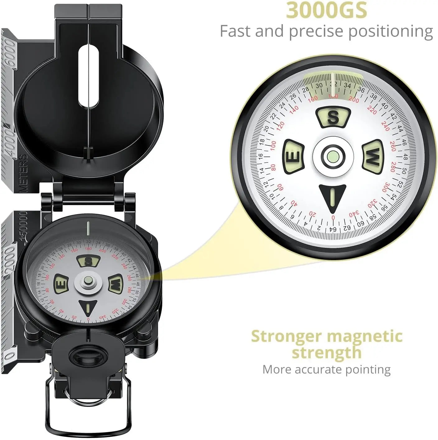 Military Handheld Compass Waterproof with 3000 Gauss for Hiking and Survival