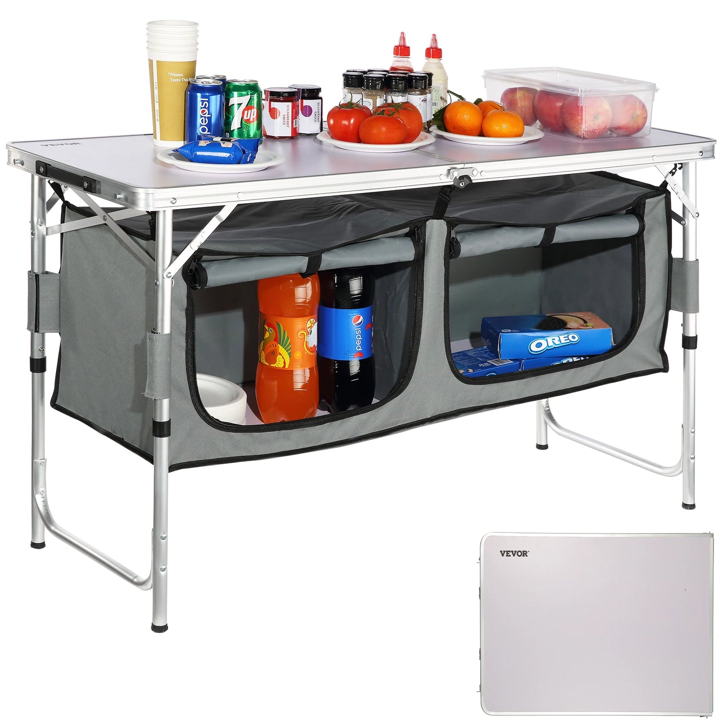 Folding Camping Kitchen Table with Storage