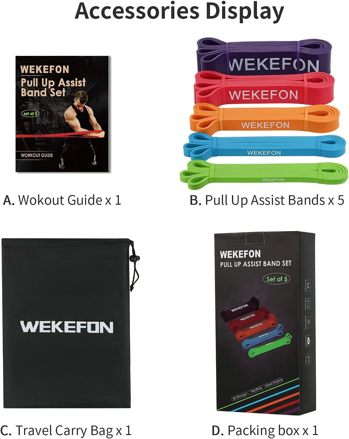 **Resistance Bands Set of 5 for Pull Up Assistance and Strength Training**