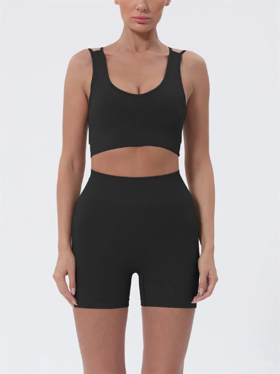 Women's Summer 2-Piece Crop Top & High-Waist Shorts Set