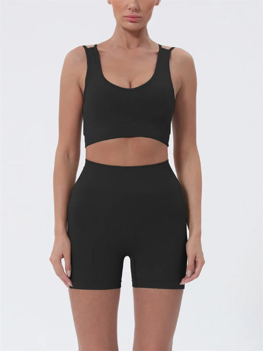 Women's Summer 2-Piece Crop Top & High-Waist Shorts Set