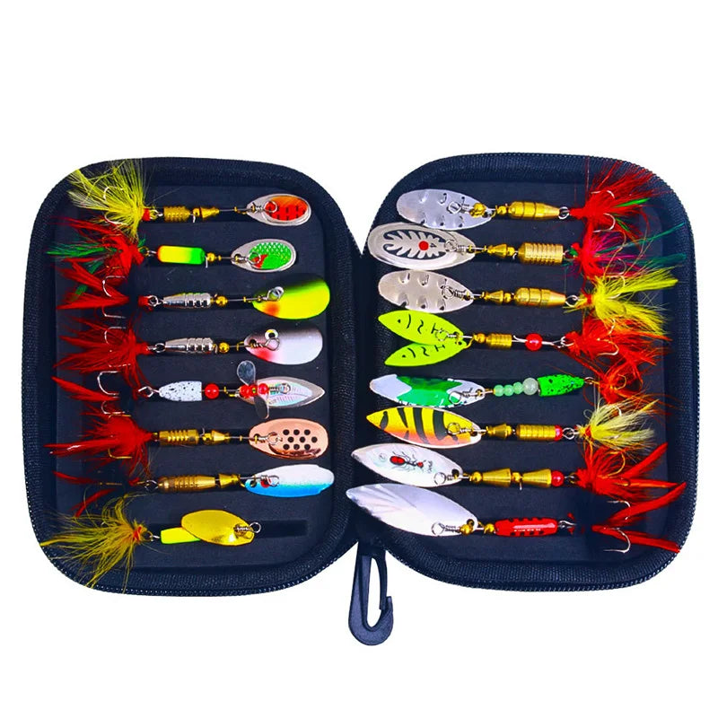 Fishing Lure Kit 16 Pieces Metal Spinner Baits