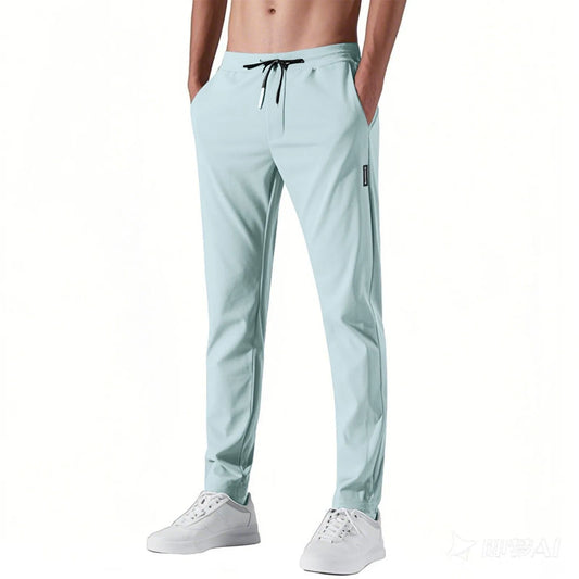Mens Fast Dry Stretch Ice Silk Straight Leg Casual Pants