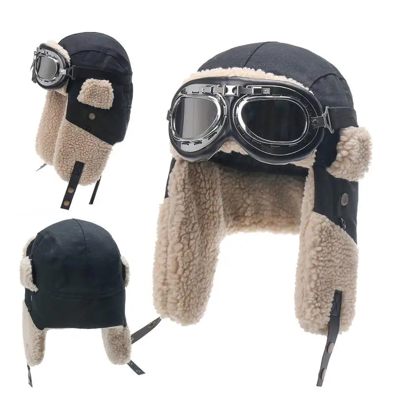 **Winter Ski Hat with Goggles and Ear Protection**