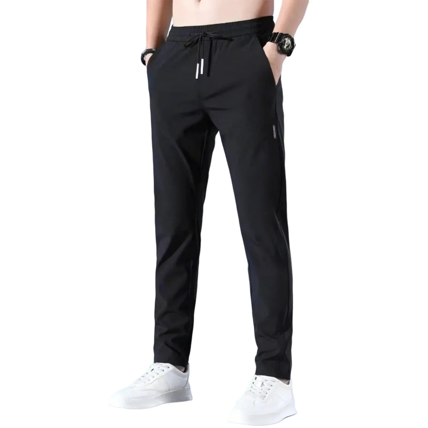 Mens Fast Dry Stretch Ice Silk Straight Leg Casual Pants