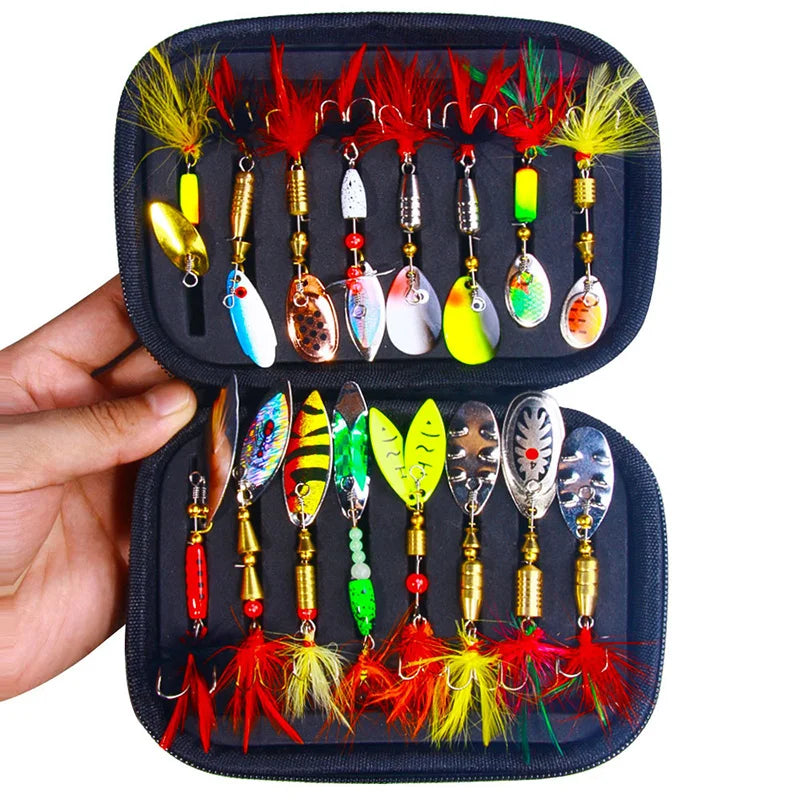 Fishing Lure Kit 16 Pieces Metal Spinner Baits