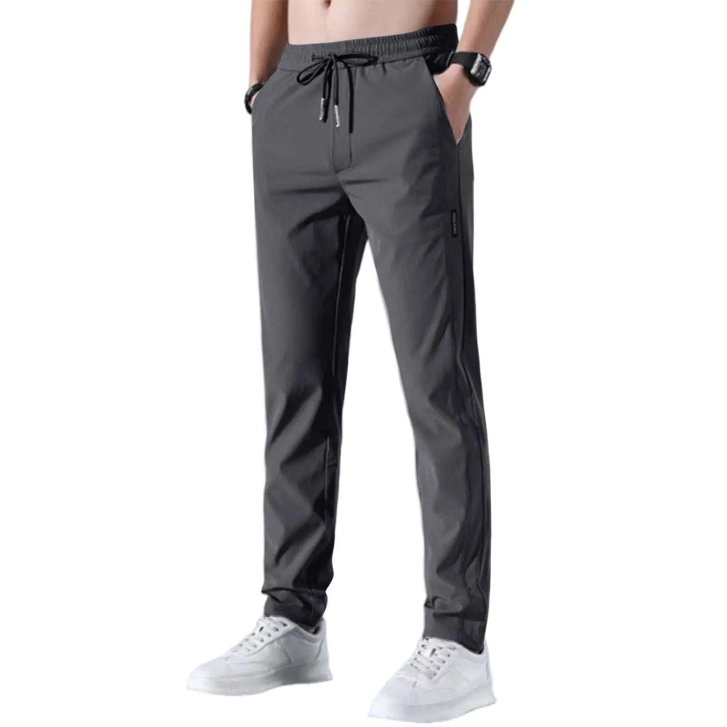 Mens Fast Dry Stretch Ice Silk Straight Leg Casual Pants