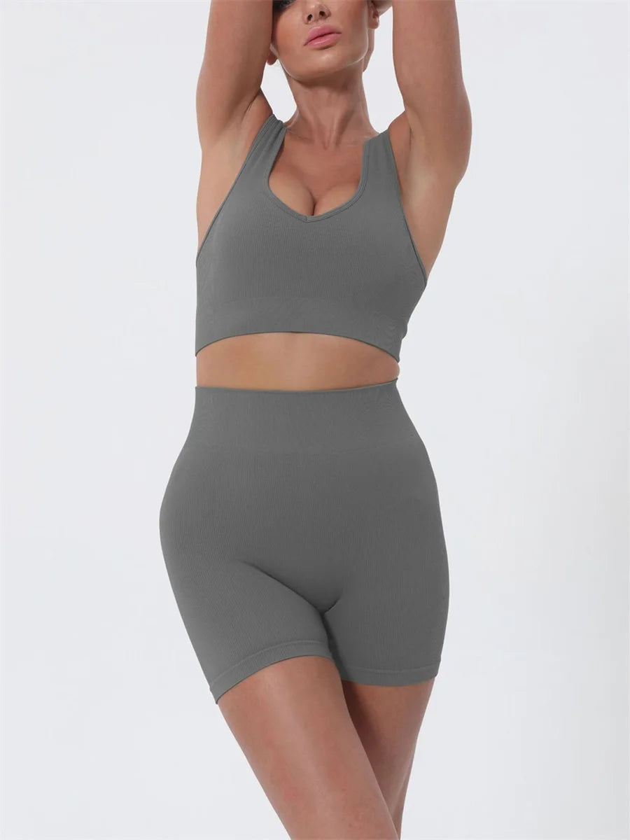 Women's Summer 2-Piece Crop Top & High-Waist Shorts Set