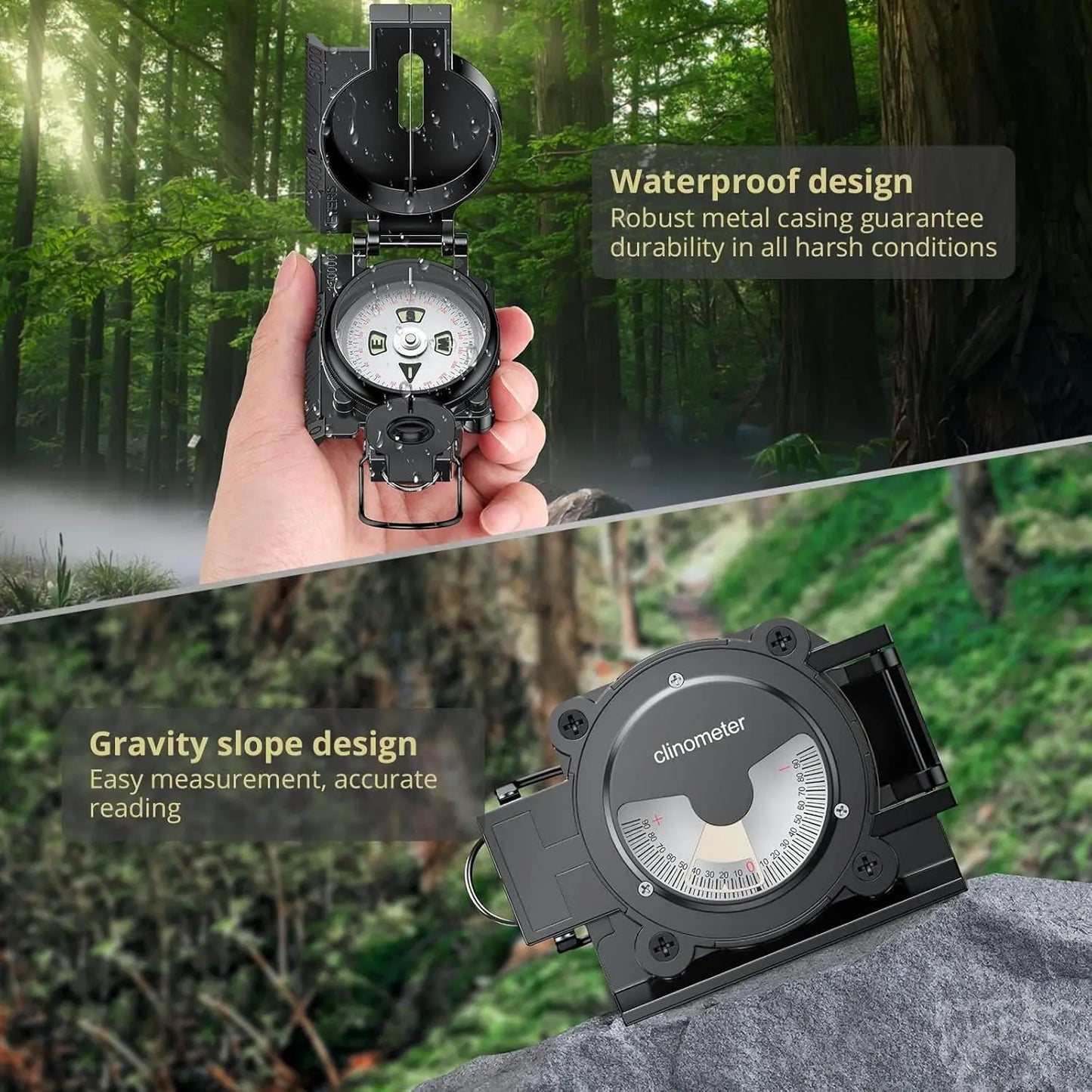 Military Handheld Compass Waterproof with 3000 Gauss for Hiking and Survival