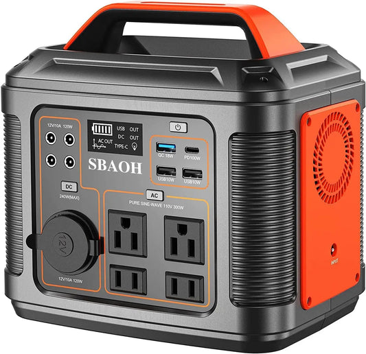Portable Power Station 300W 296Wh Solar Generator with AC DC USB & LED Flashlight