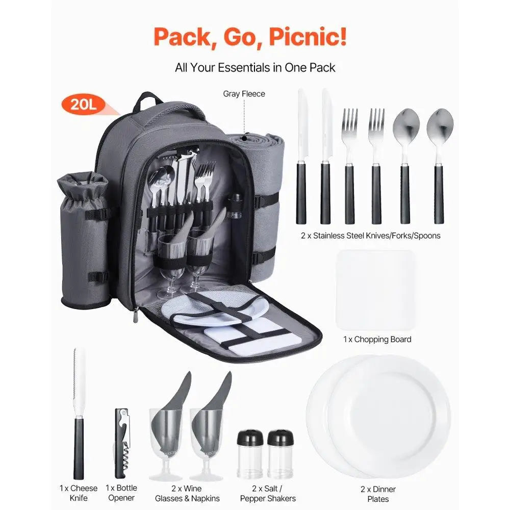 Picnic Backpack for Two with Cooler Compartment