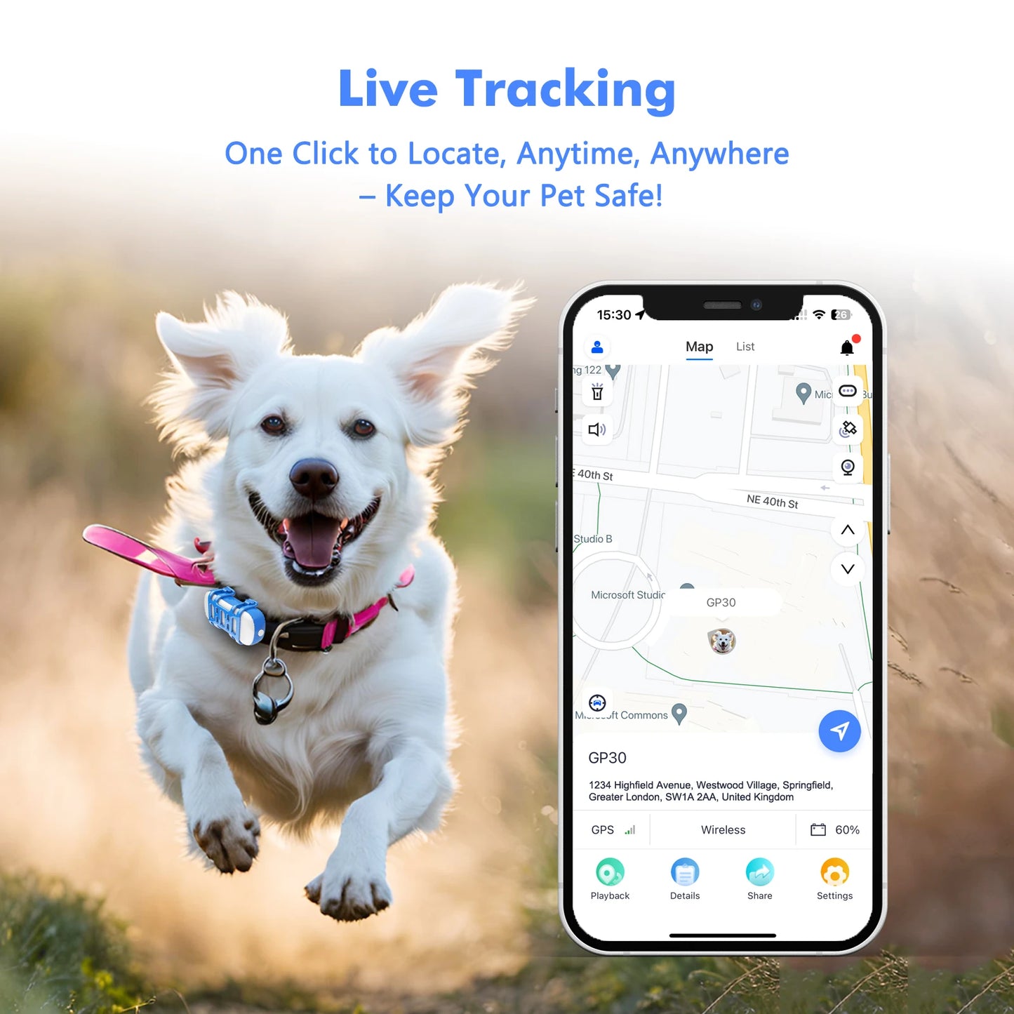 Smart GPS Pet Tracker with Light and Sound Search