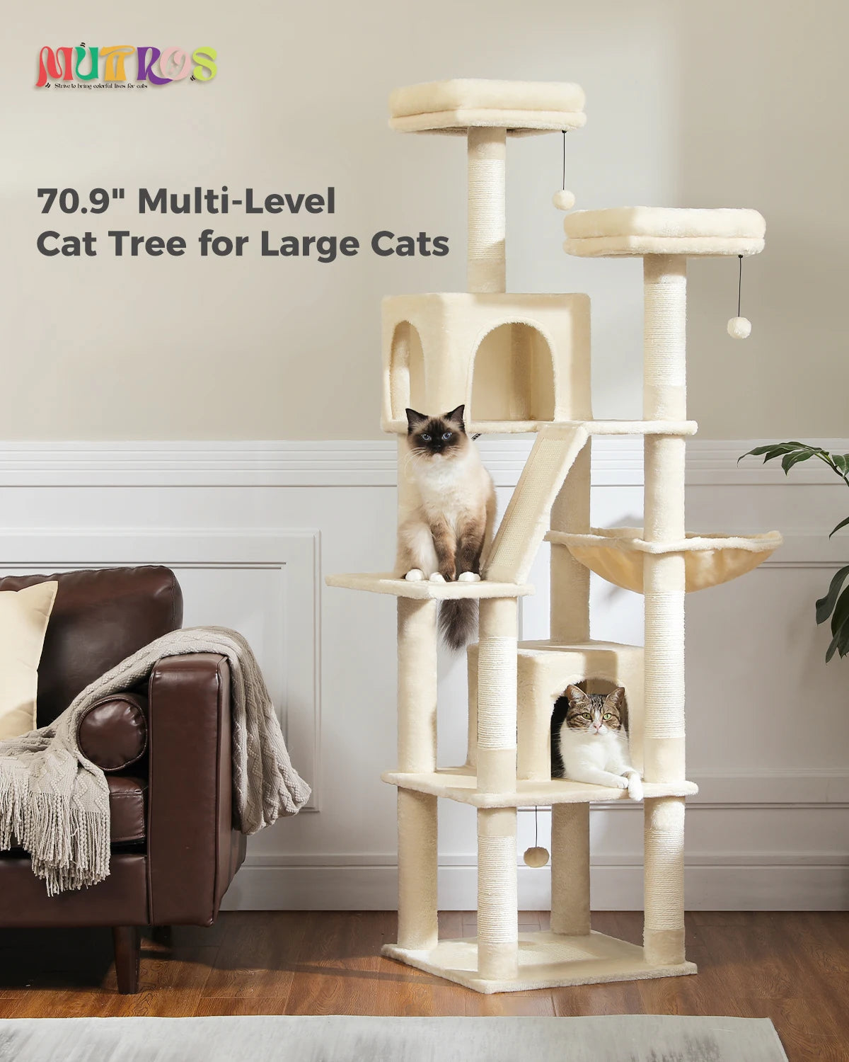 Large Multi-Level Cat Tree Tower for Indoor Cats with Plush Condo Scratching Posts and Perches