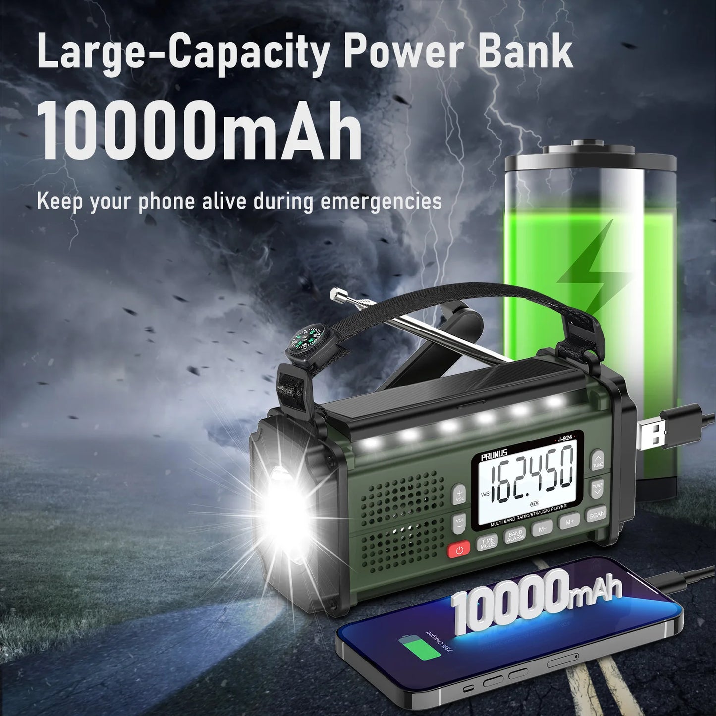 10000mAh Hand Crank Emergency Radio with NOAA & Power Bank